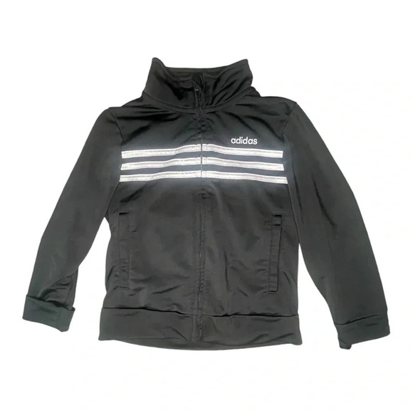 Adidas Boys Black Full-Zip Athletic Jacket with iconic Stripes Size 4 - Picture 1 of 6